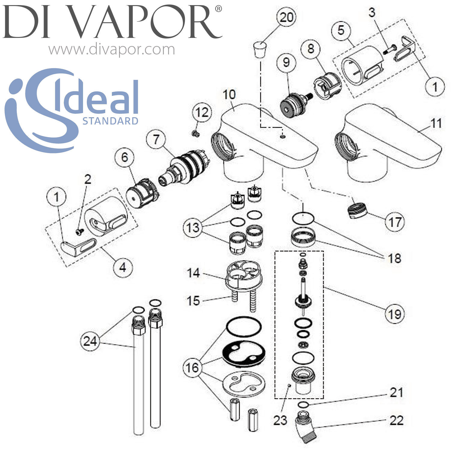 Ideal Standard Ceramix Blue Dual Control Bath Shower Mixer Tap Spare Parts - IDL DV 184